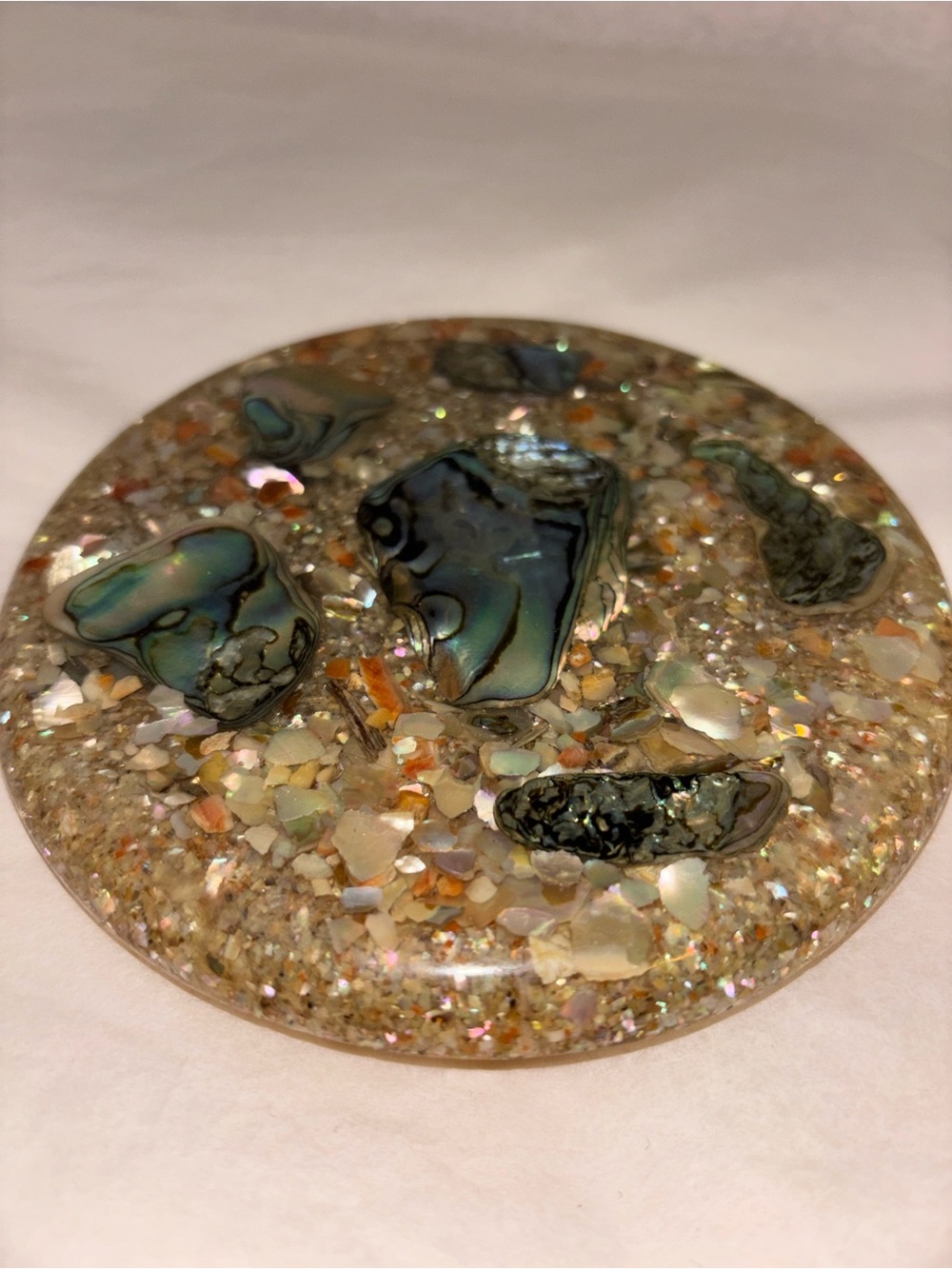 Vintage Round Genuine Abalone Trivet 5.5 In